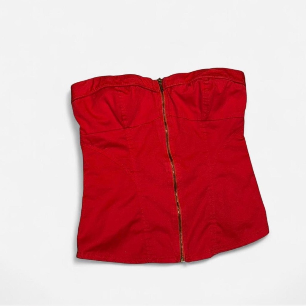 RED STRAPLESS ZIP FRONT CORSET/ BUSTIER TOP